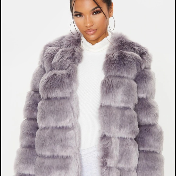 Gray Faux Fur Bubble Coat - Picture 3 of 6